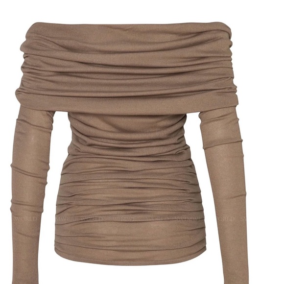 Baobab Collection Sweaters - Baobab Collection Off-Shoulder Ruched Sweater - Taupe